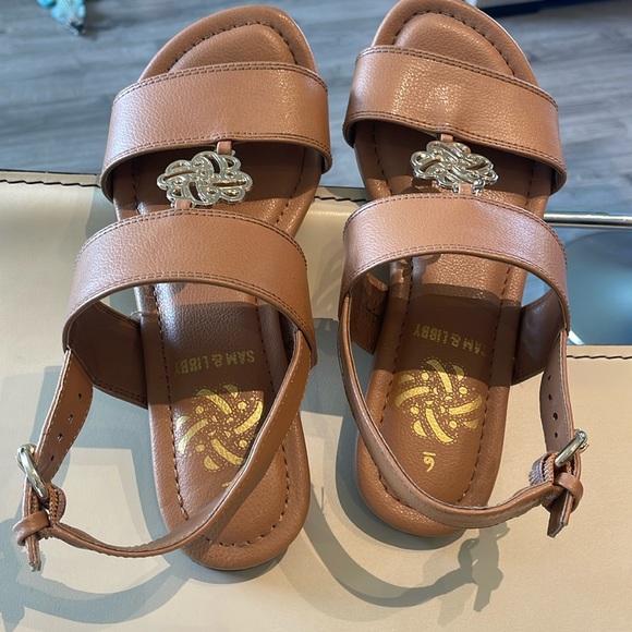 Sam and Libby slingback flats with padded soul and gold accents. - Picture 3 of 7